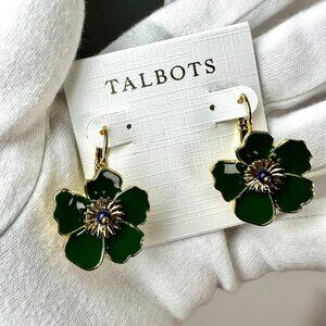 Talbots Autumn Floral Green Earrings – Leverback Closure, Gold Tone